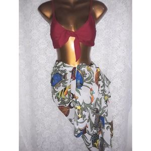 NIP Sz L Bikini with Light Padded Top, Peppermint Bay Hip Scarf OS